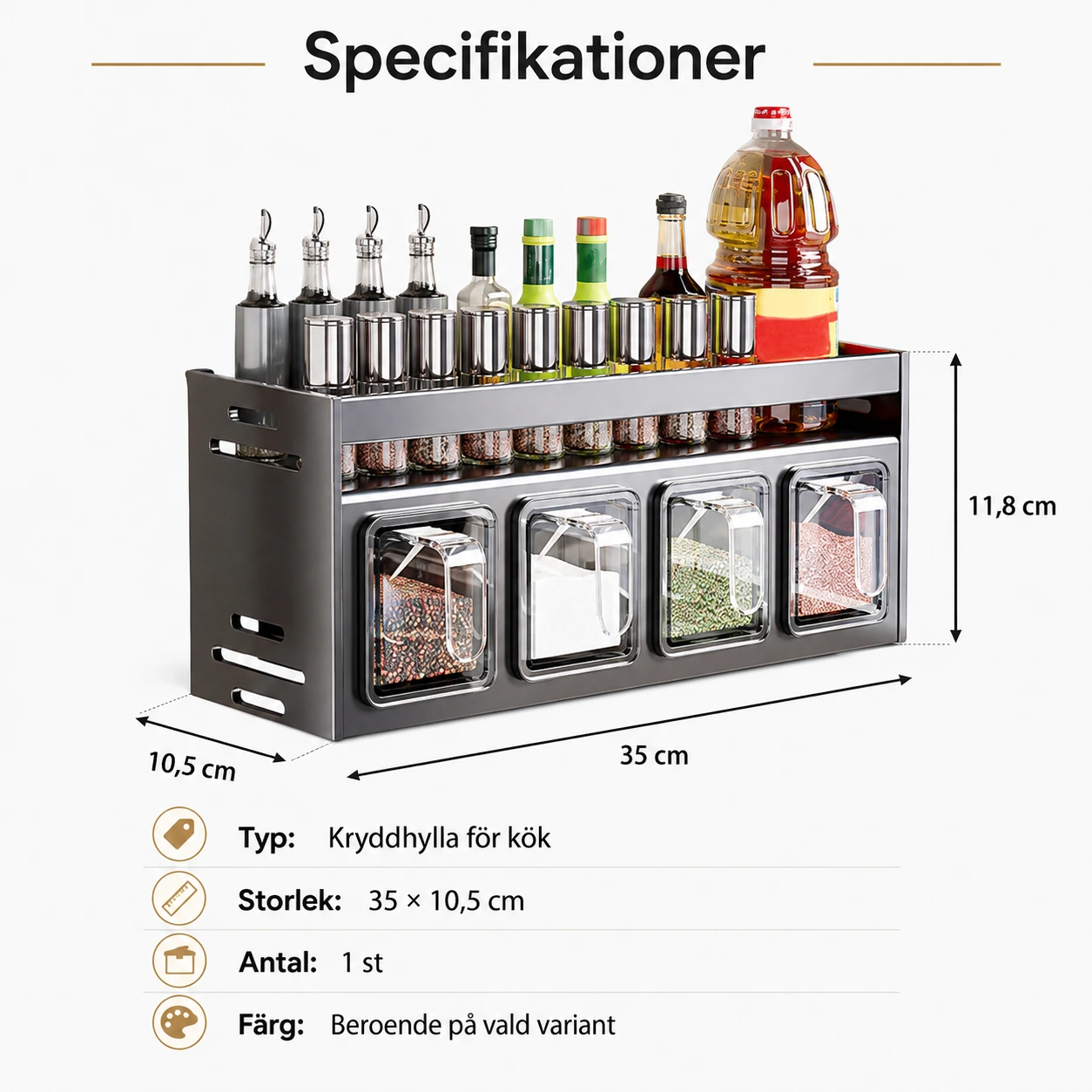 Kryddhylla för kök med två nivåer och kryddlådor