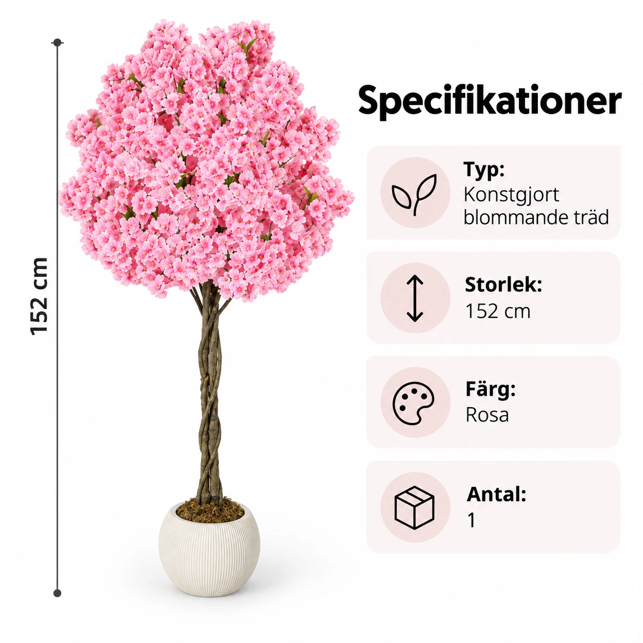 Konstgjort körsbärsträd för inredning, 152 cm