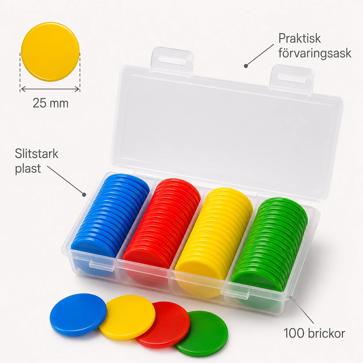 Markeringsbrickor för bingo och spel 100-pack 25 mm
