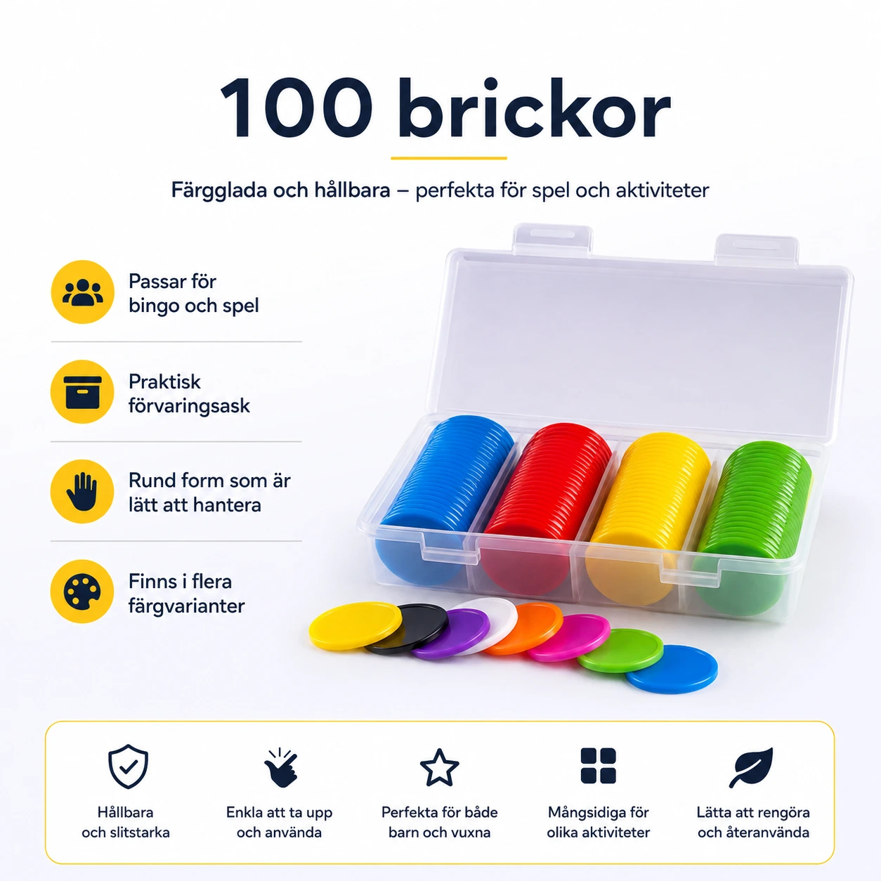 Markeringsbrickor för bingo och spel 100-pack 25 mm