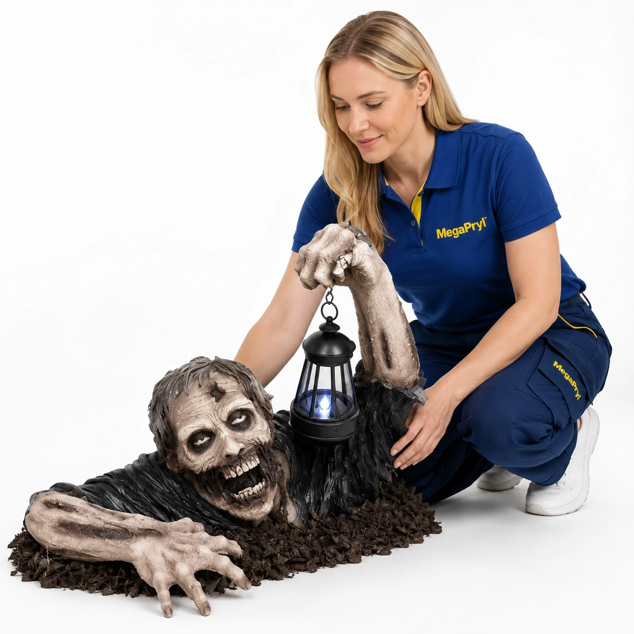 Zombieprydnad med lykta för Halloween