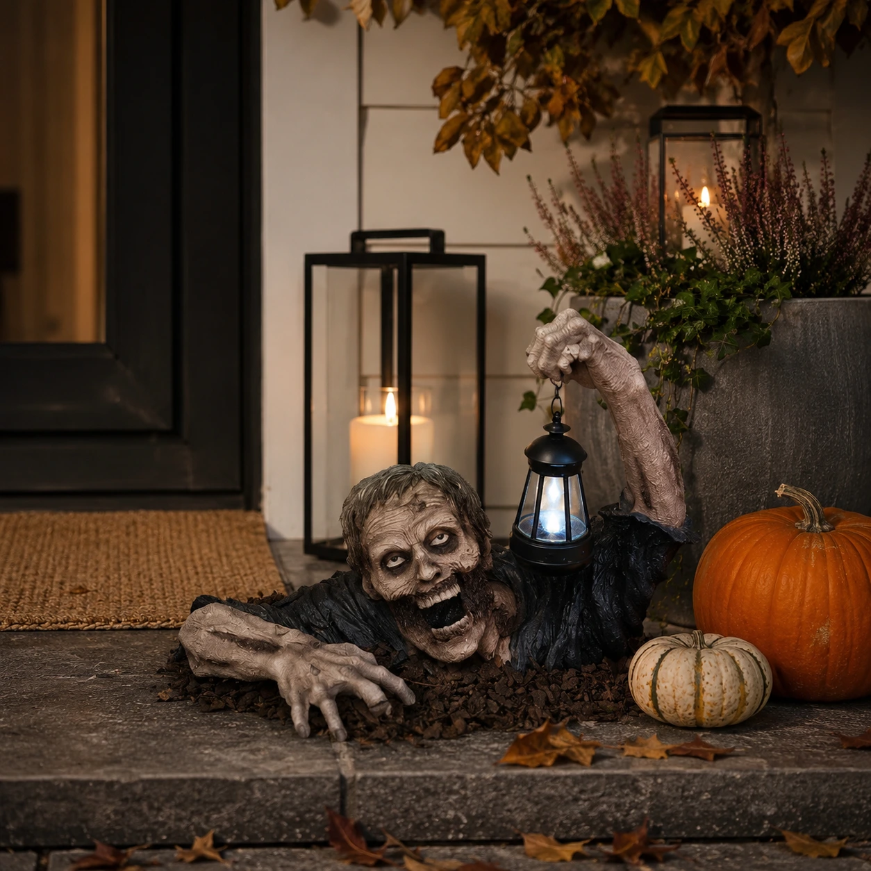 Zombieprydnad med lykta för Halloween