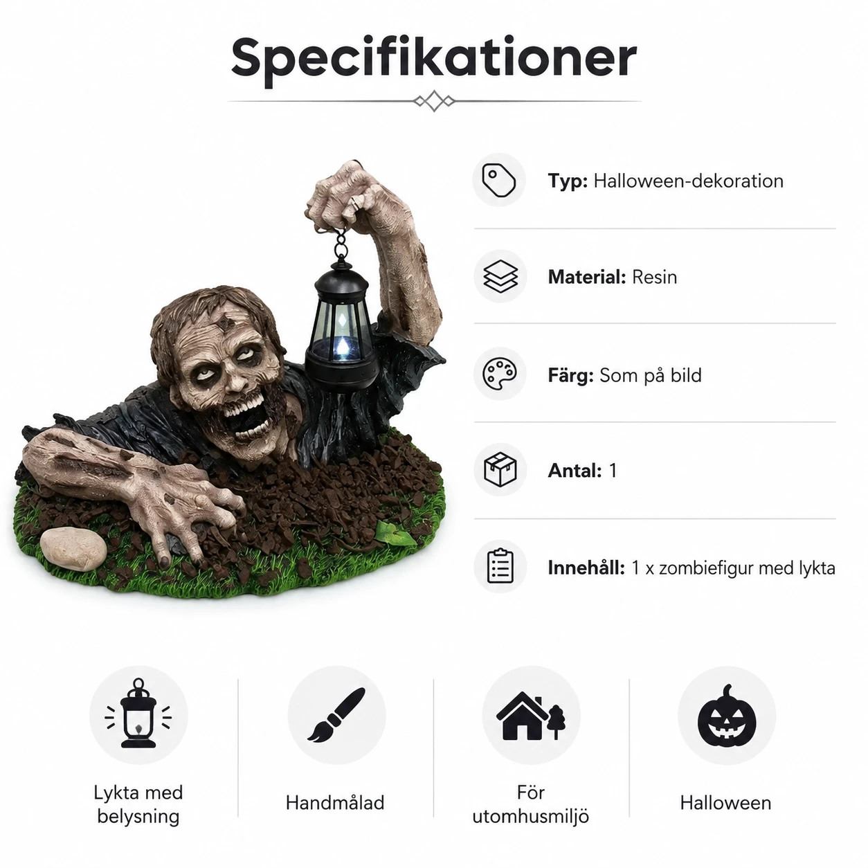 Zombieprydnad med lykta för Halloween