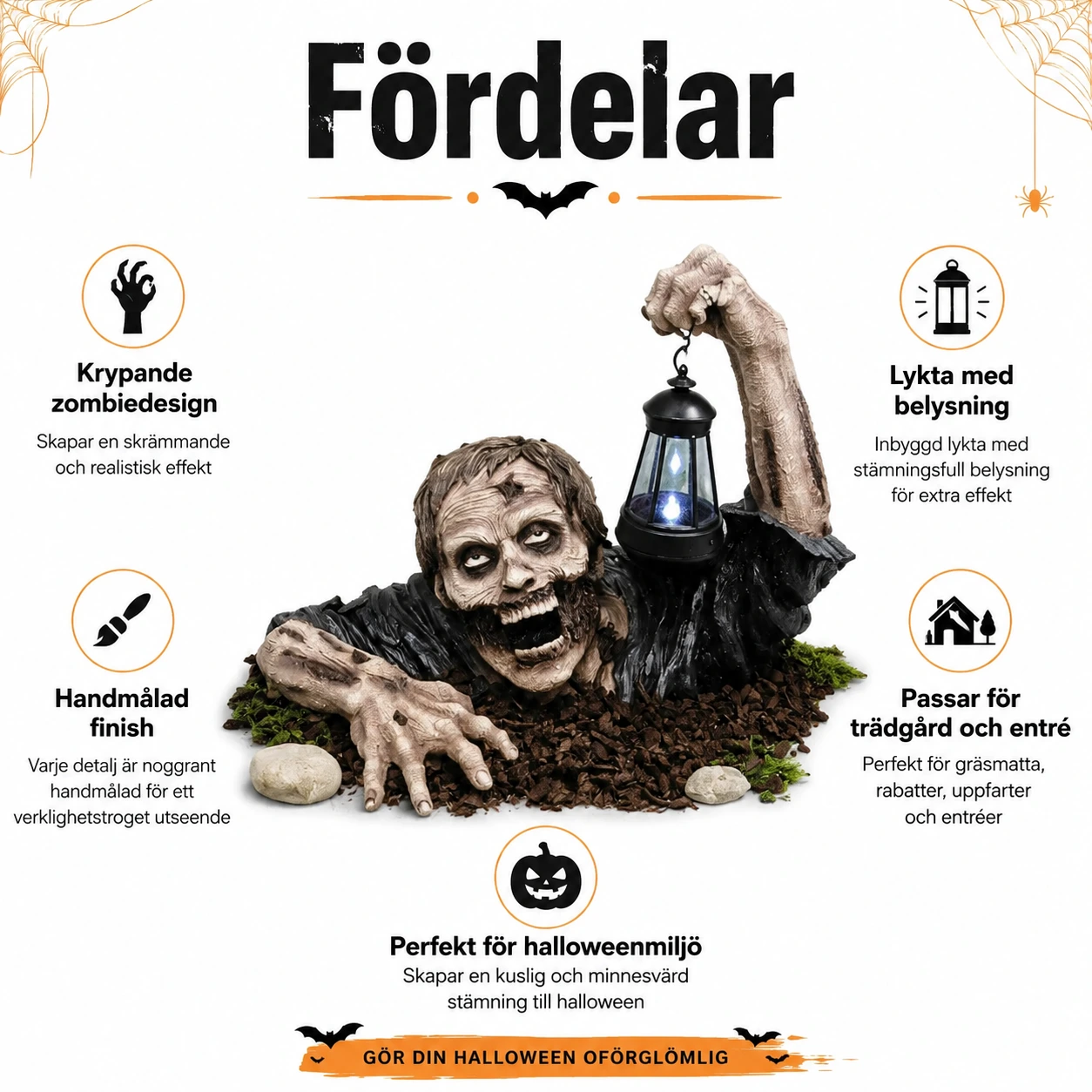 Zombieprydnad med lykta för Halloween