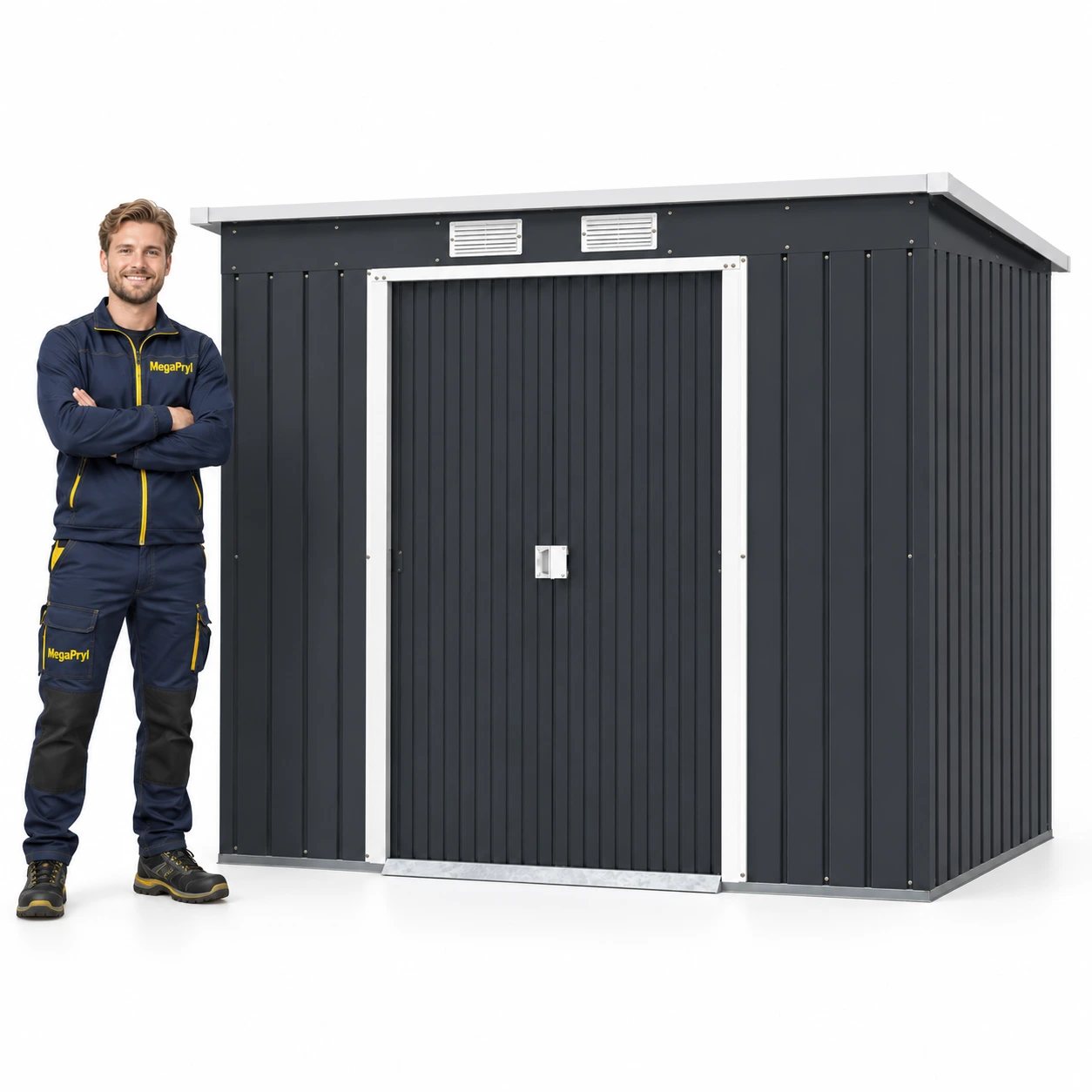 Sinkitty teräspuutarhavaja liukuovilla – 2,4 m²