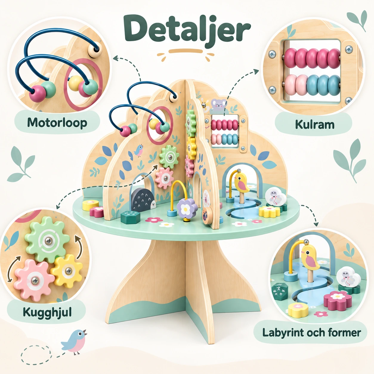 Lasten puinen toimintapöytä, 12+ kuukautta