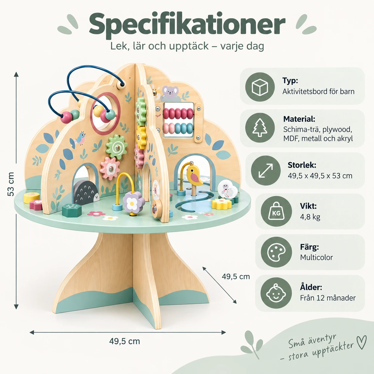 Lasten puinen toimintapöytä, 12+ kuukautta