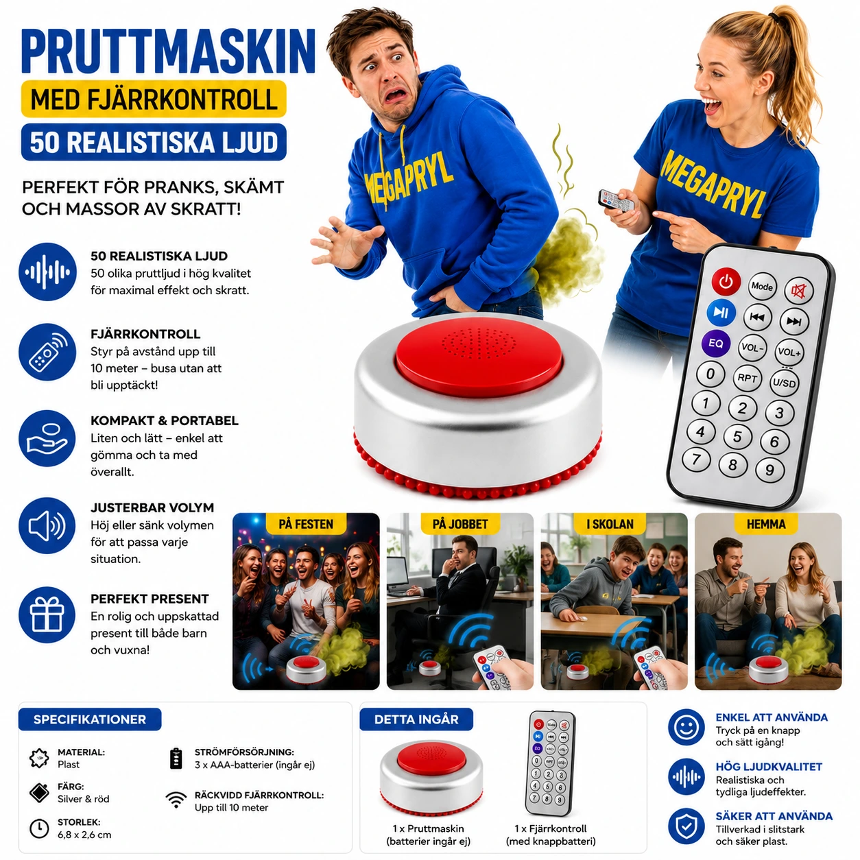 Pruttmaskin med Fjärrkontroll – 50 Realistiska Ljud