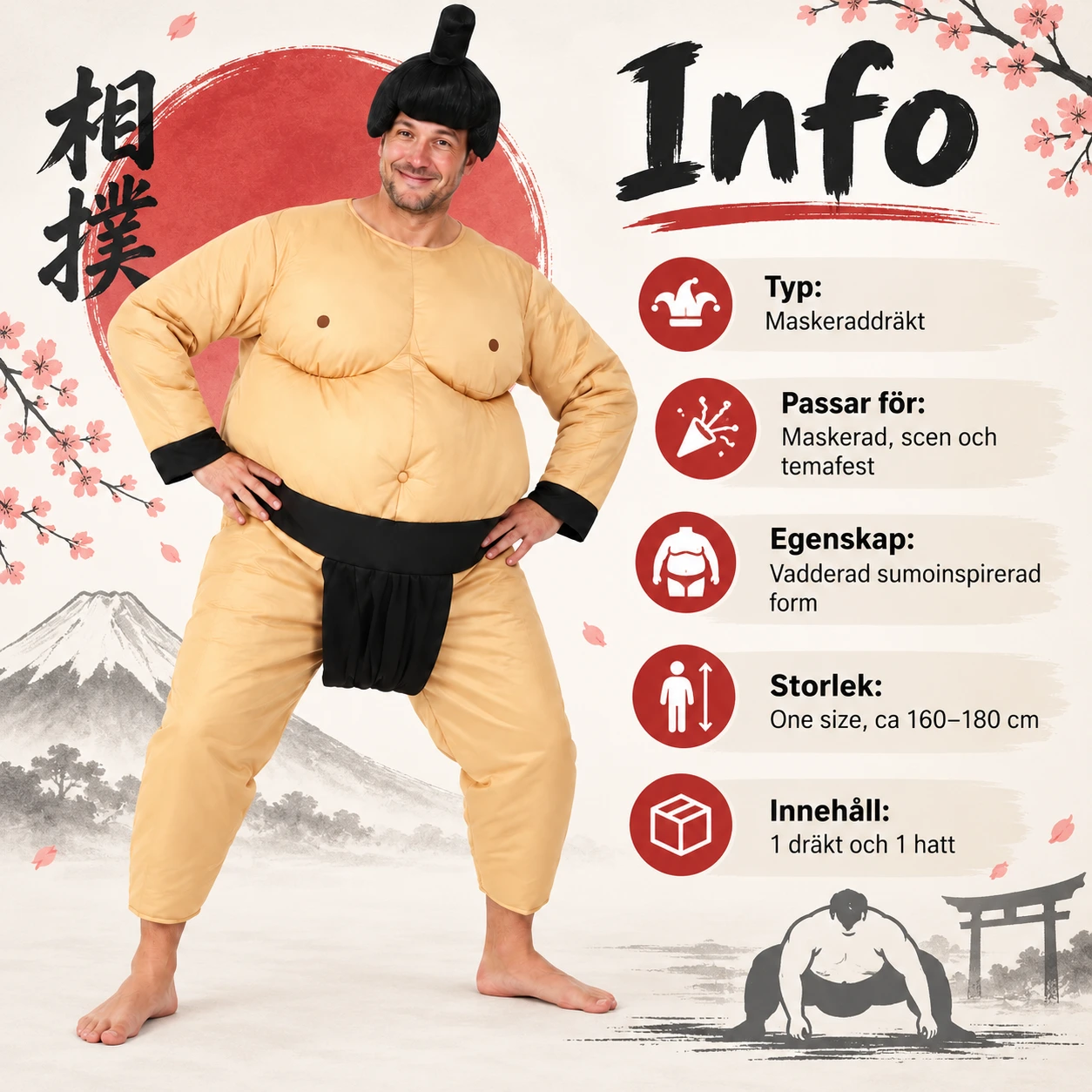 Maskeraddräkt sumobrottare med dräkt och hatt