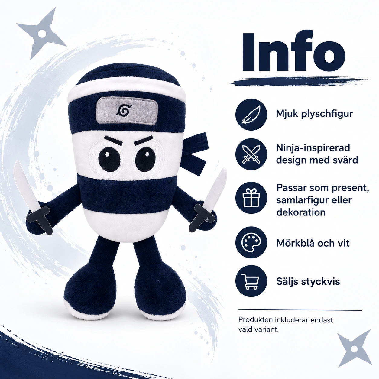 Plyschfigur ninja med svärd, 1 st