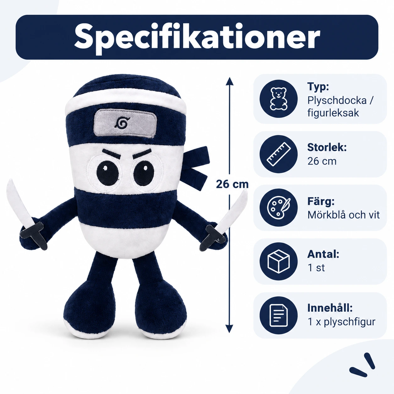 Ninja-pehmohahmo miekoilla, 1 kpl