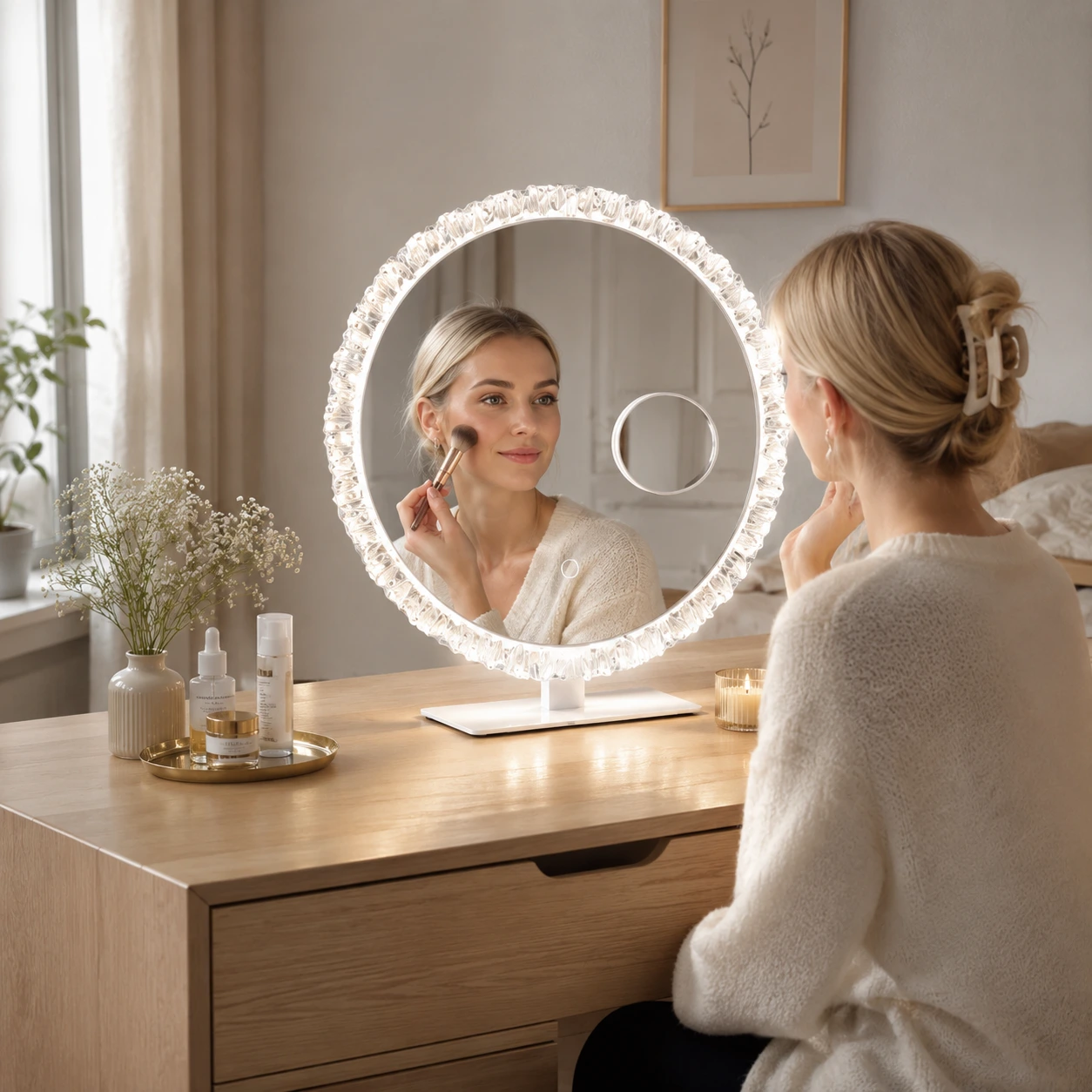 Sminkspegel med LED-belysning och 10x förstoringsspegel