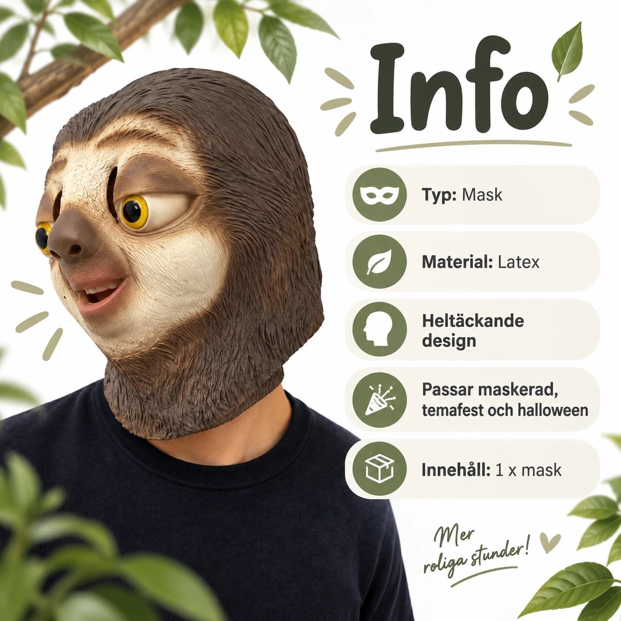 Mask sengångare i latex, heltäckande
