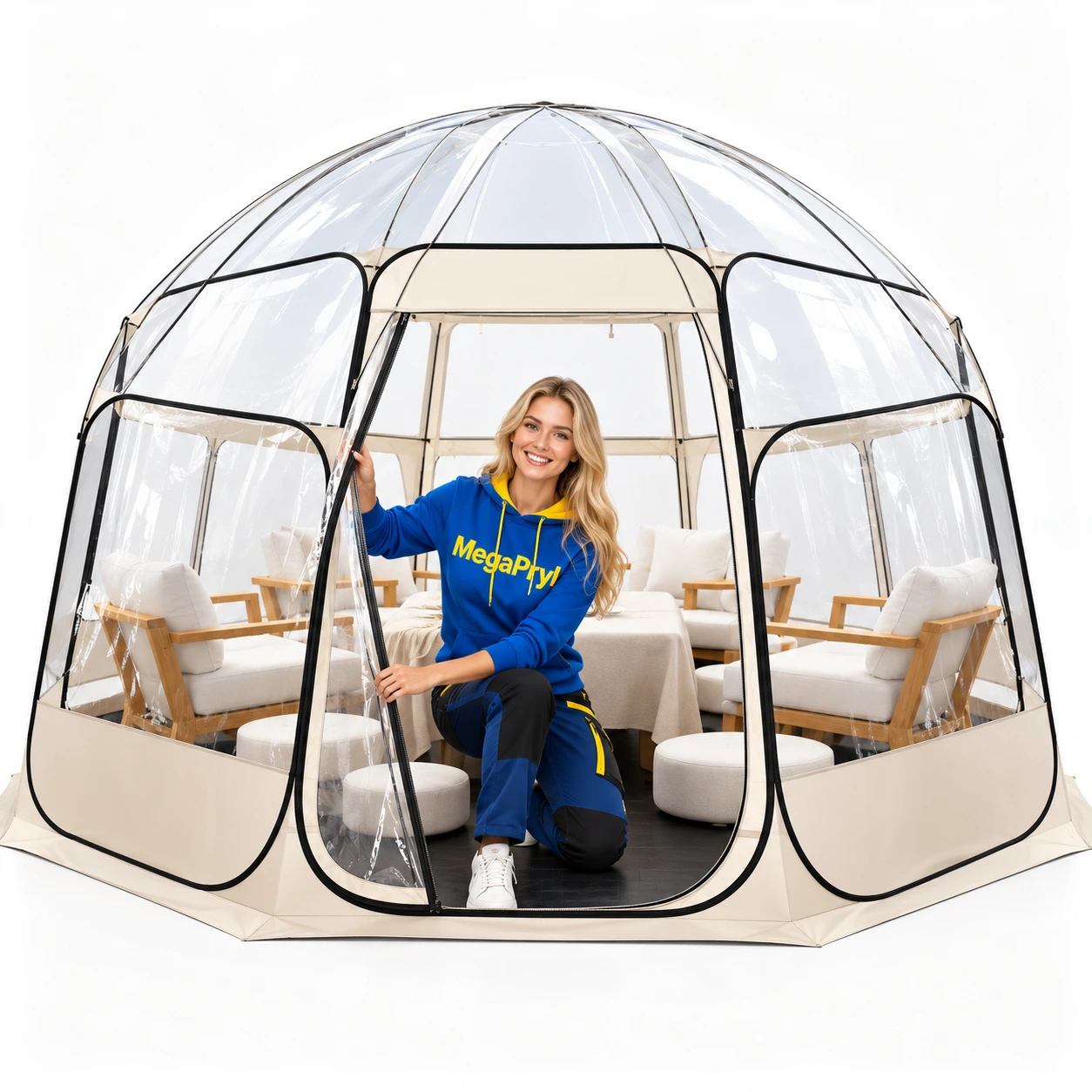 Kupoltält för trädgård och uteplats i transparent design