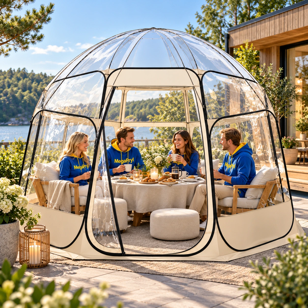 Kupoltält för trädgård och uteplats i transparent design