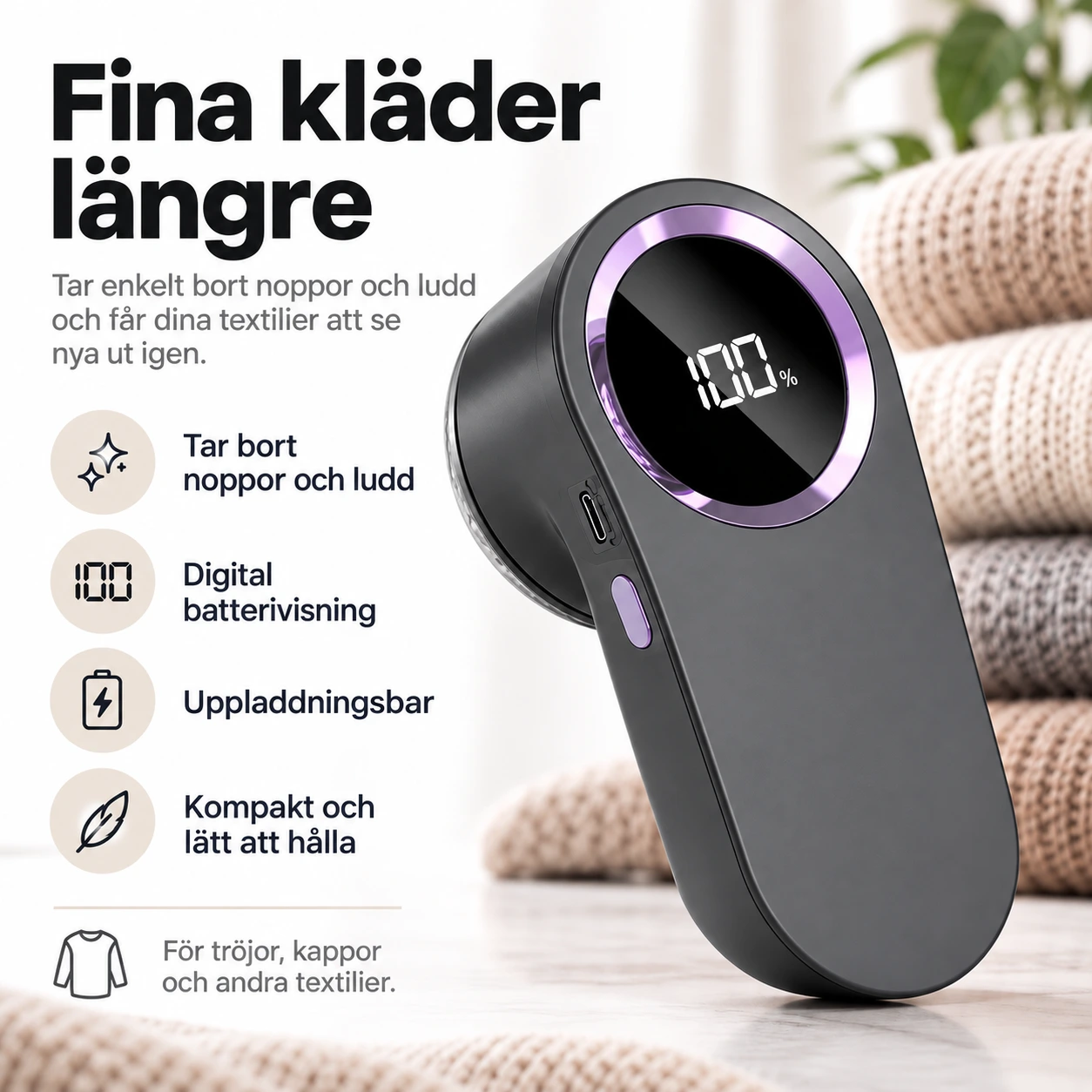 Noppborttagare för kläder med digital display