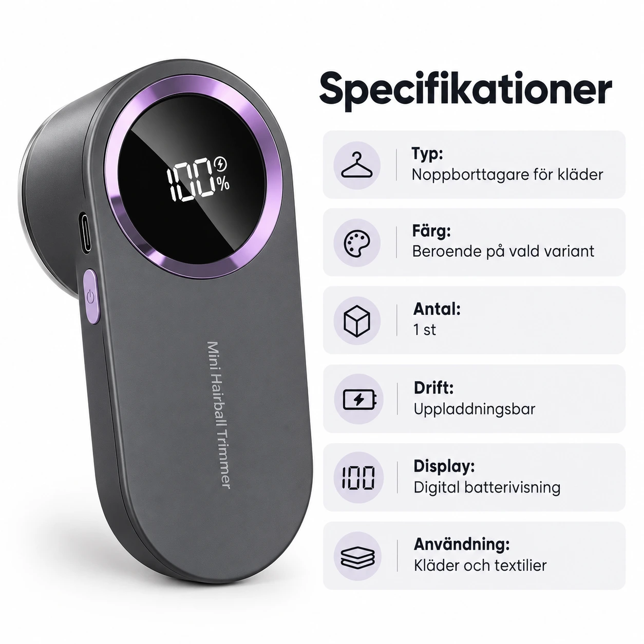 Noppborttagare för kläder med digital display