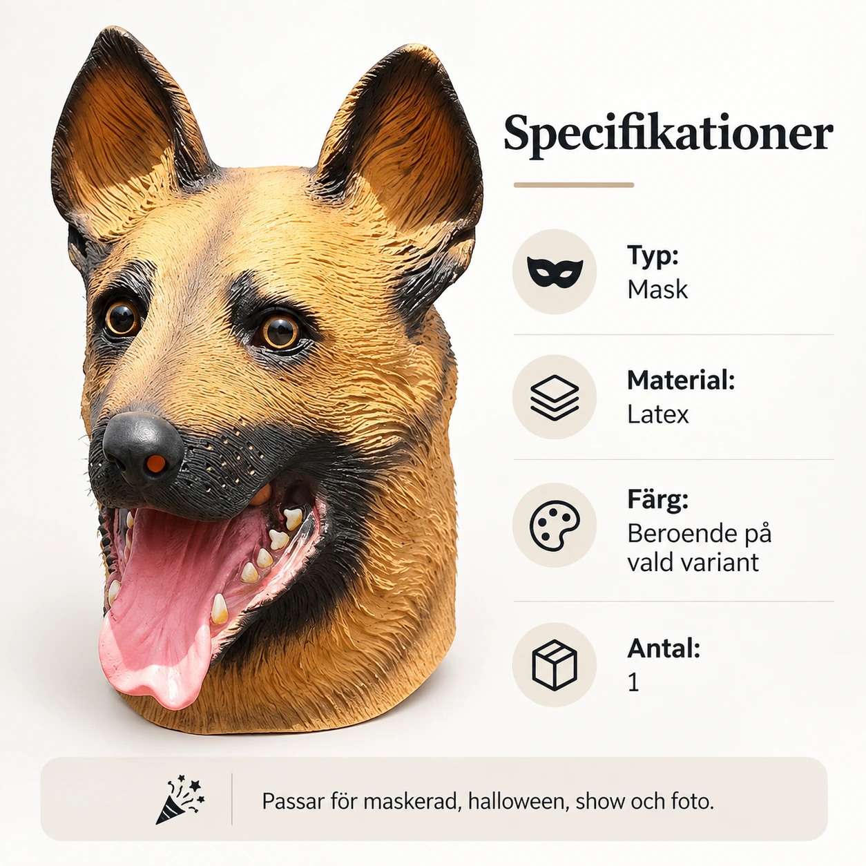Tysk Schäfer Latexmask med Öppen Mun