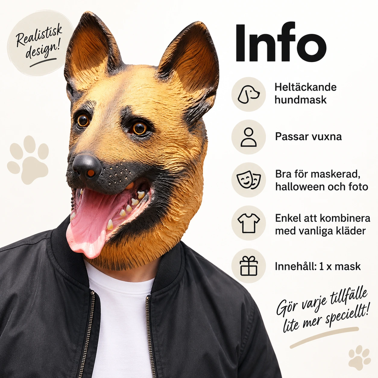 Tysk Schäfer Latexmask med Öppen Mun