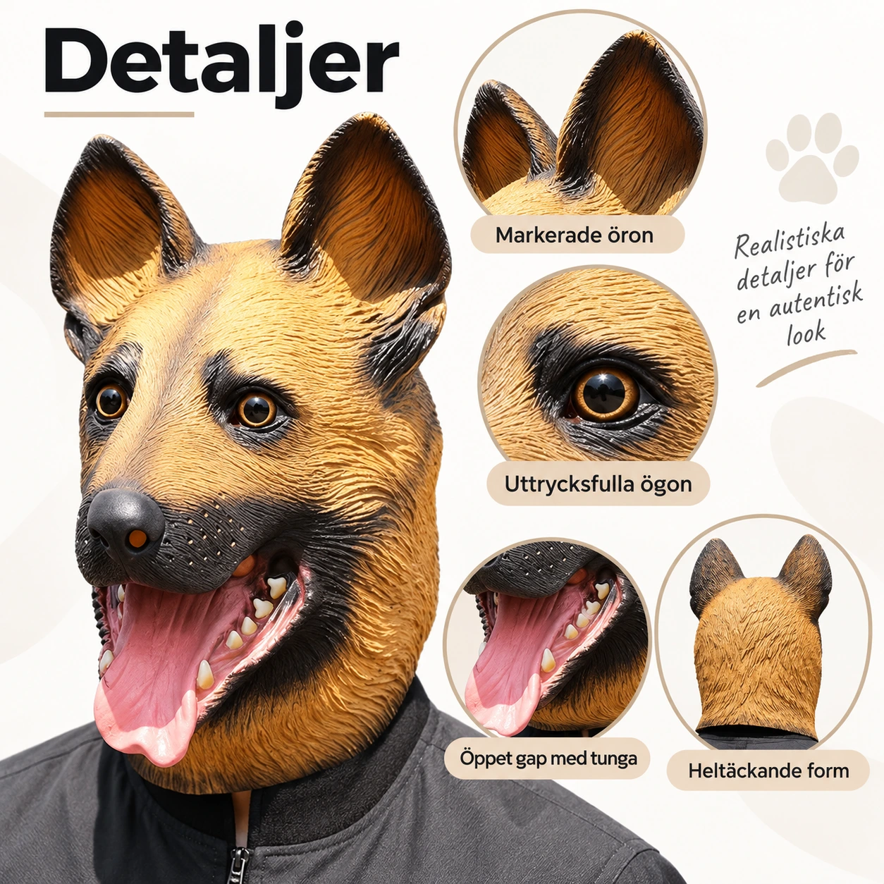 Tysk Schäfer Latexmask med Öppen Mun