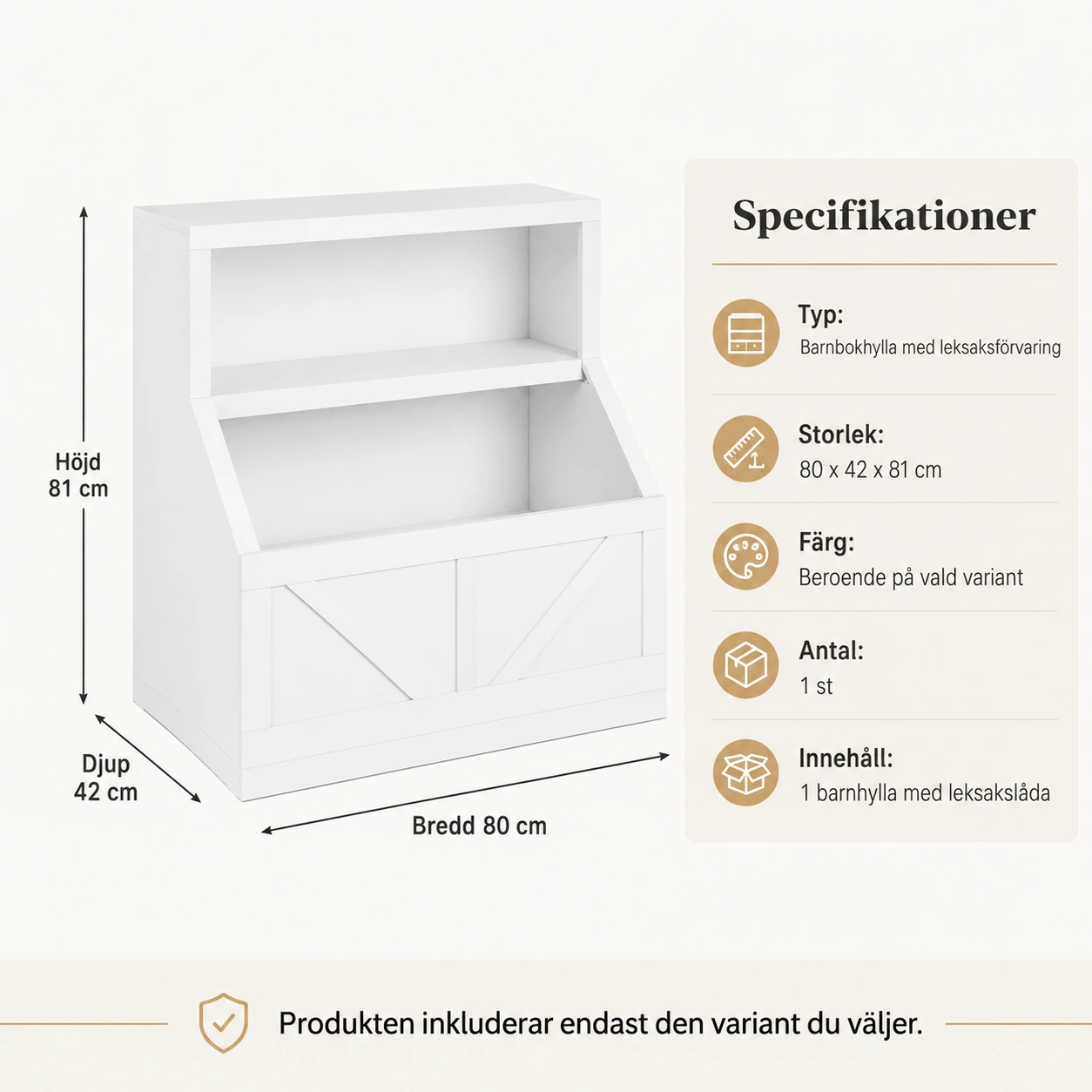 Barnbokhylla med leksakslåda för barnrum