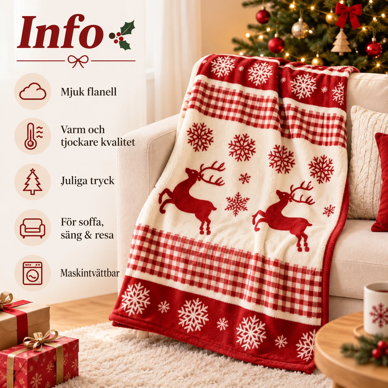 Julfilt för soffa och säng i flanell