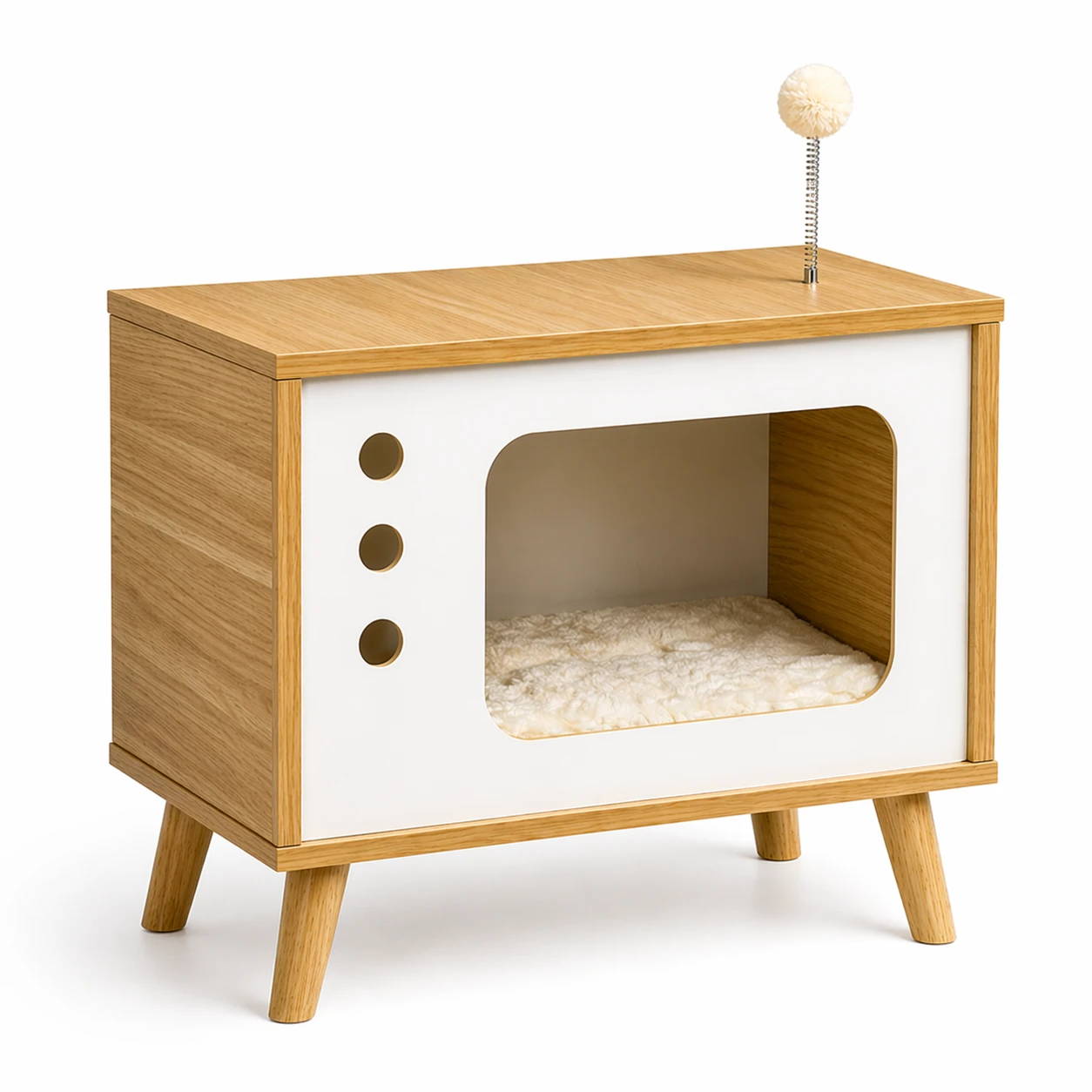 Katthus TV-design – Kattgrotta & Sidobord med Kudde