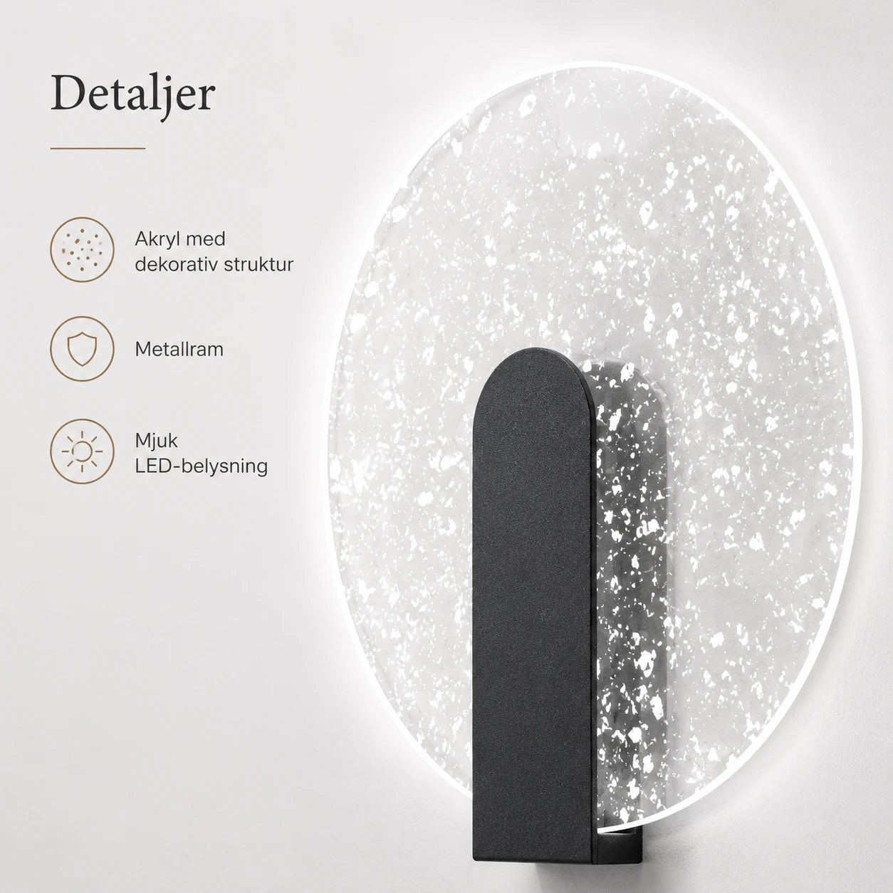 LED vägglampa för inomhusbruk i akryl och metall
