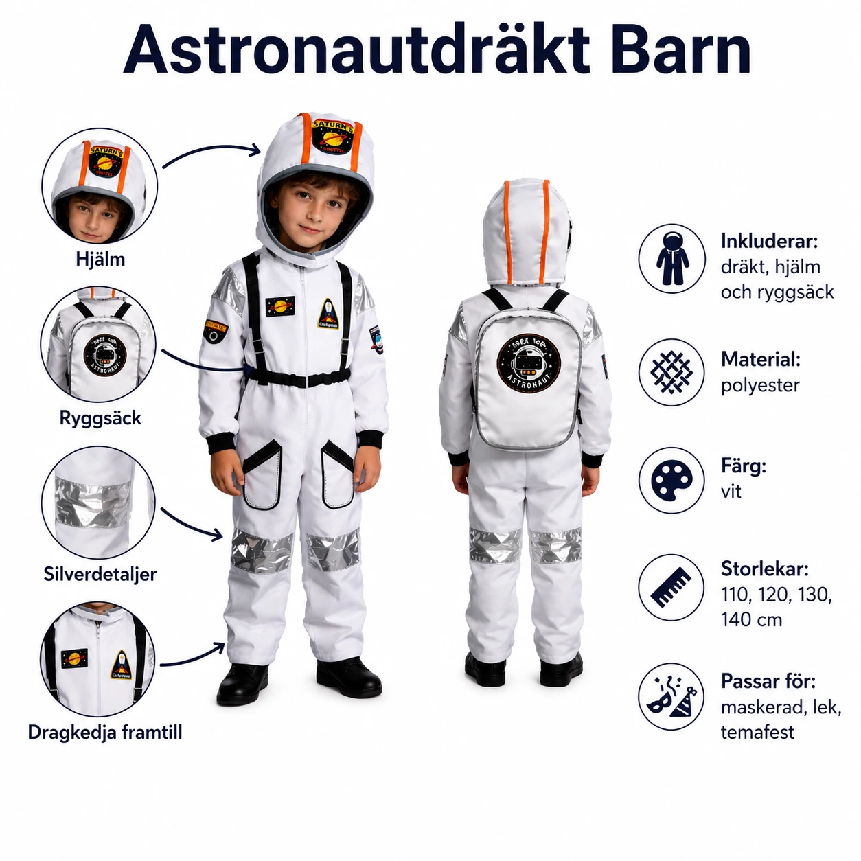 Astronautdräkt Barn med Hjälm och Ryggsäck