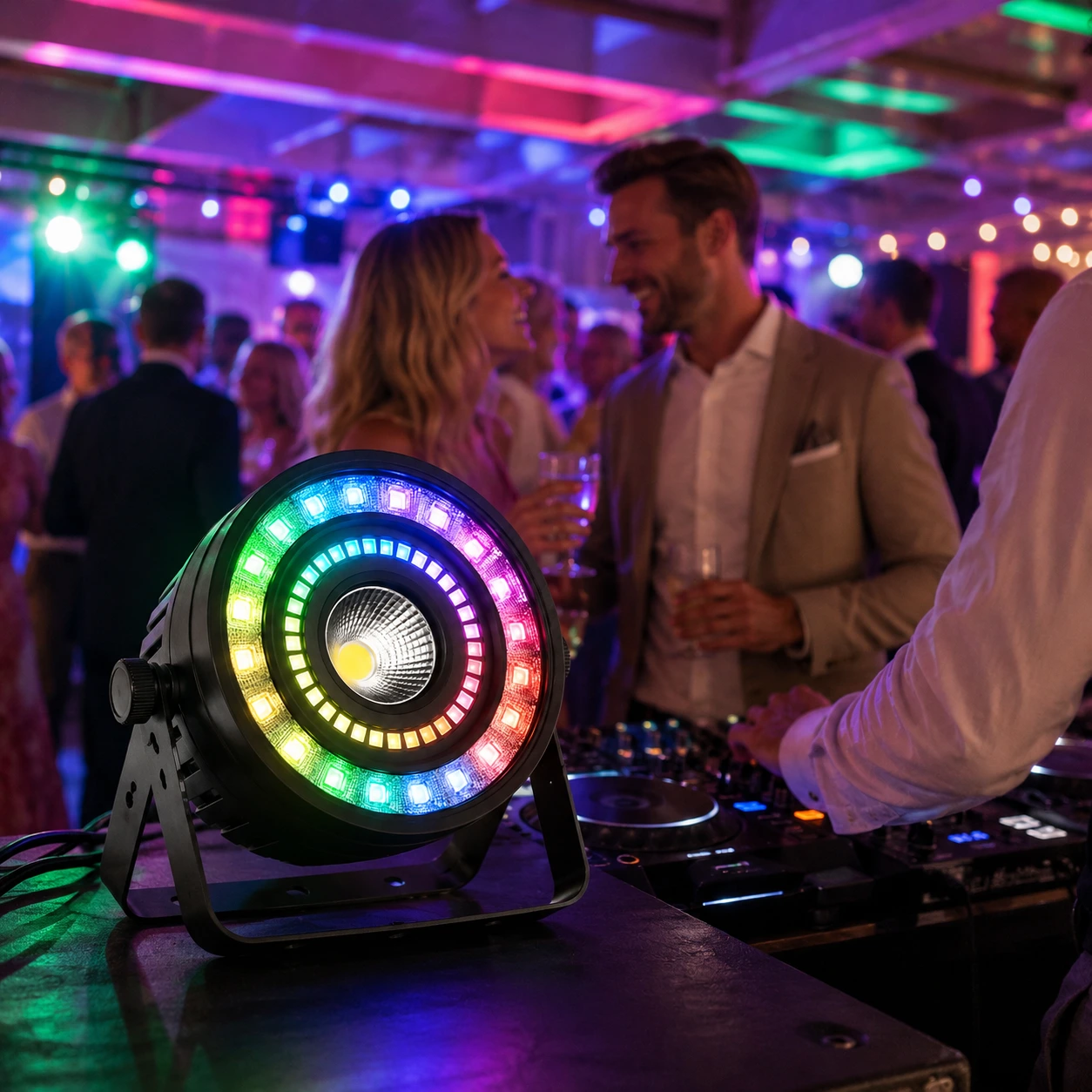 Scenlampa med RGB-ring och DMX512 för fest och event