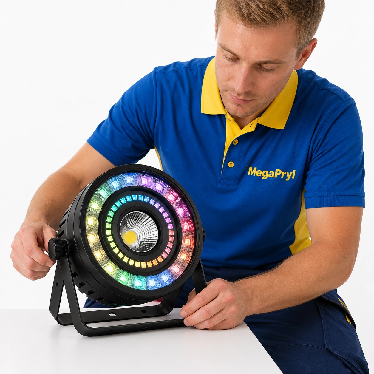 Scenlampa med RGB-ring och DMX512 för fest och event