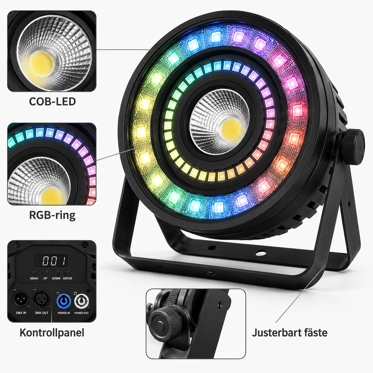 Scenlampa med RGB-ring och DMX512 för fest och event