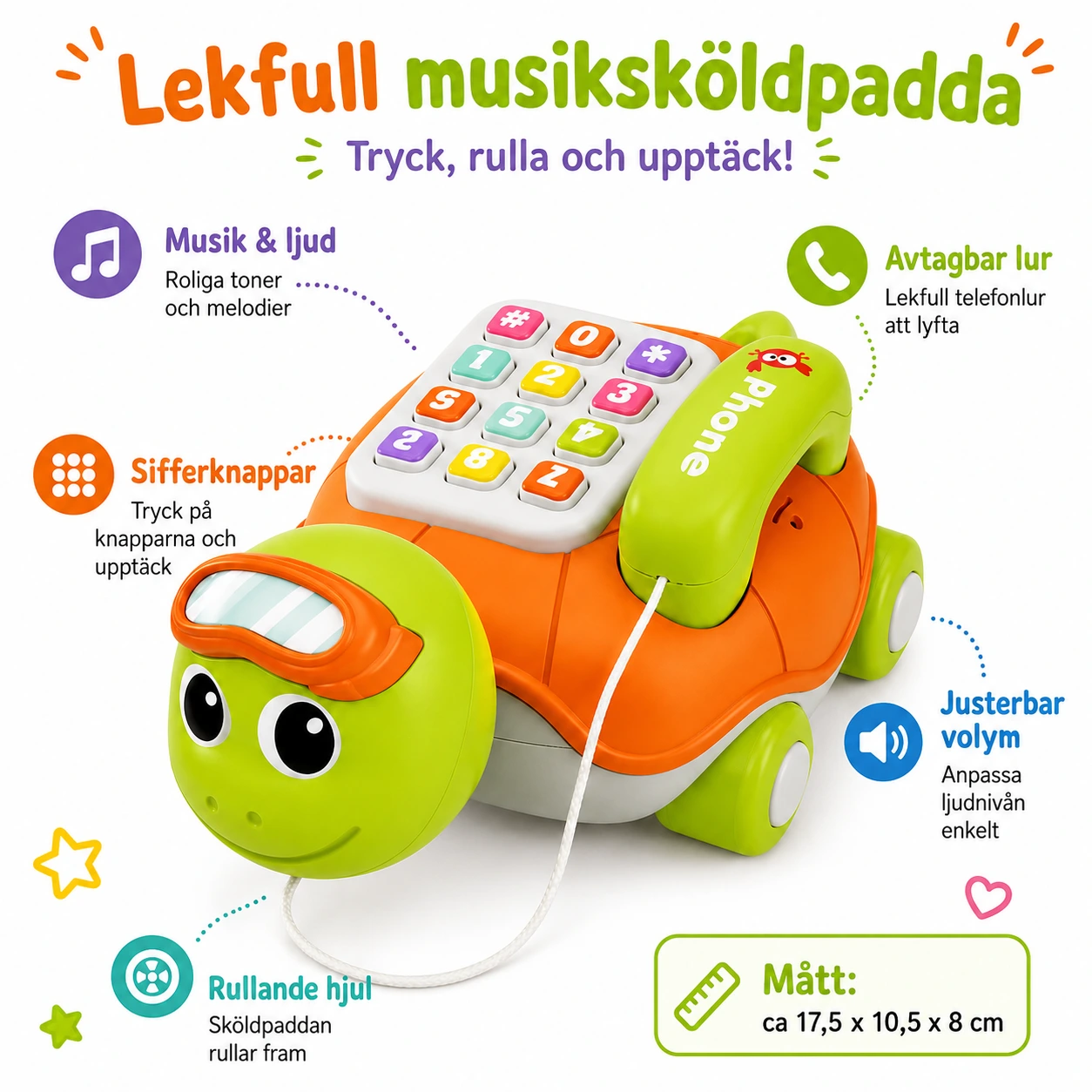 Musiksköldpadda Baby – Telefon- & Pianoleksak med Ljus