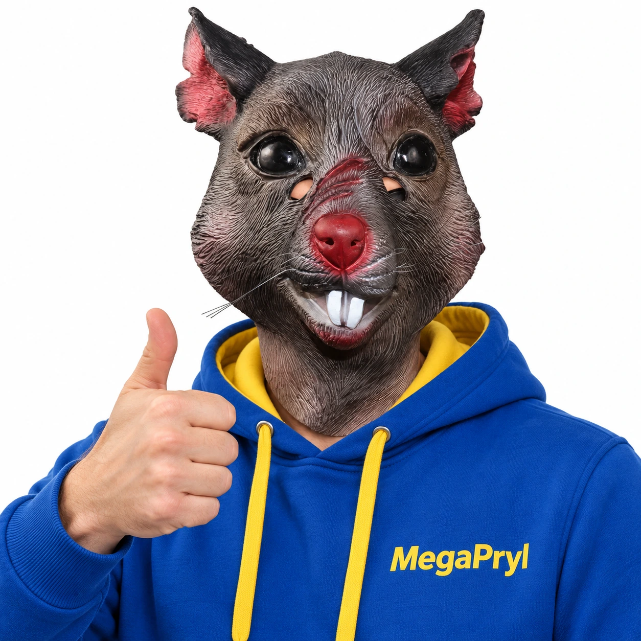 Grå Råtta Latexmask med Stora Framtänder