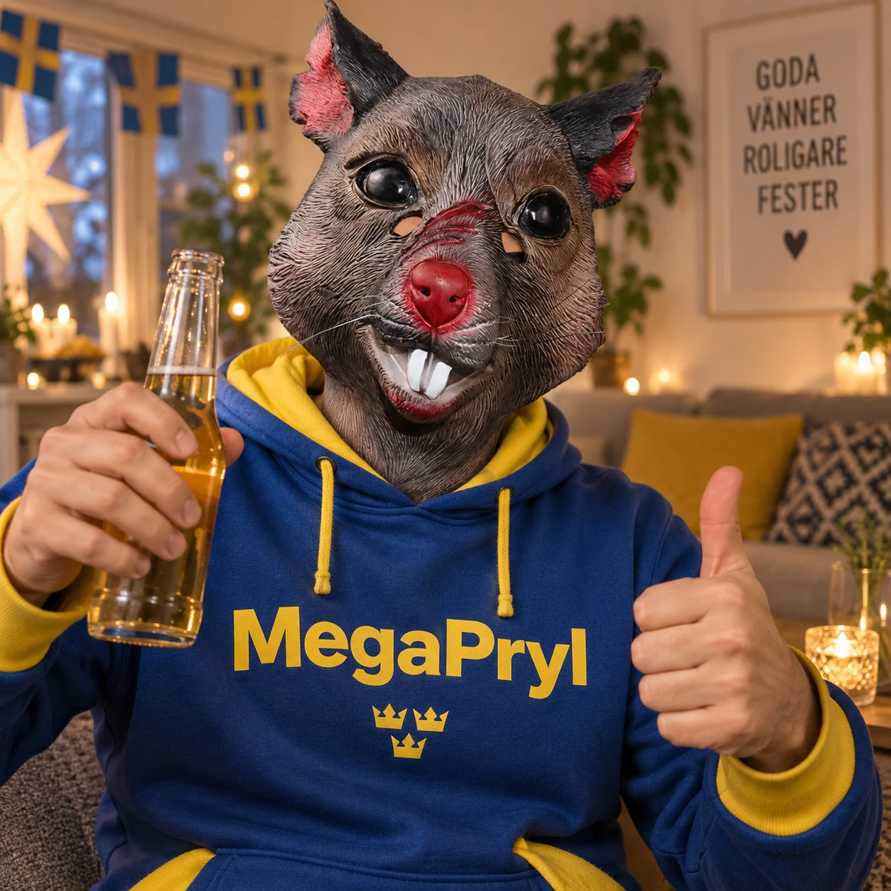 Grå Råtta Latexmask med Stora Framtänder