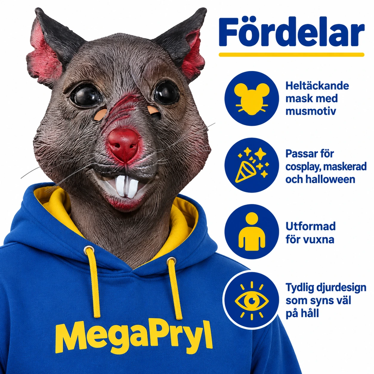 Grå Råtta Latexmask med Stora Framtänder