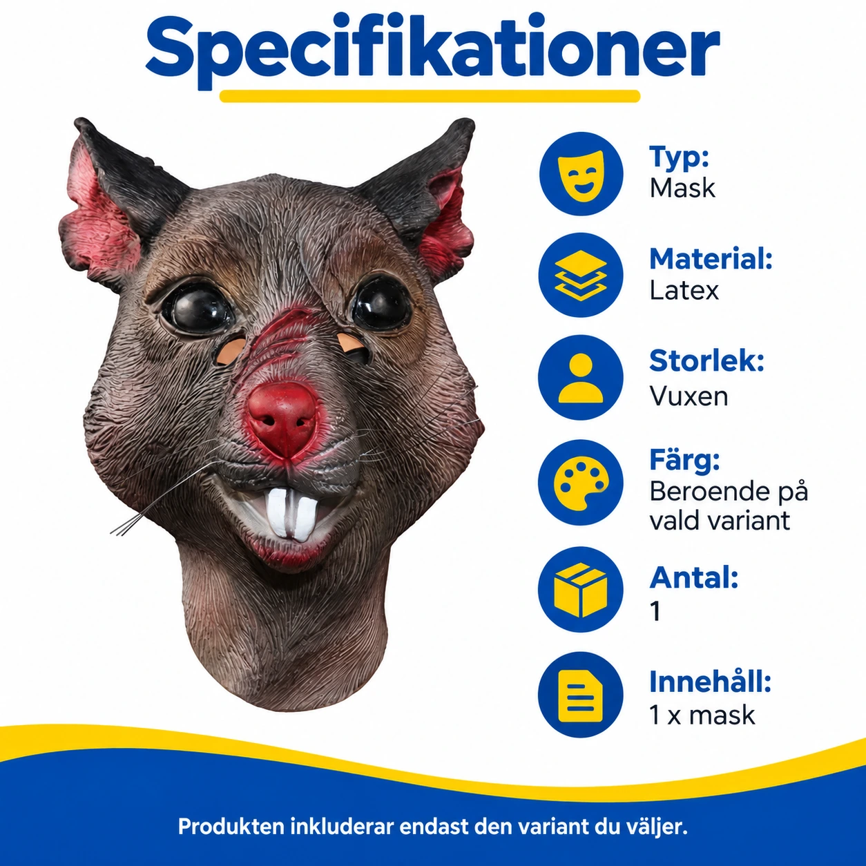 Grå Råtta Latexmask med Stora Framtänder