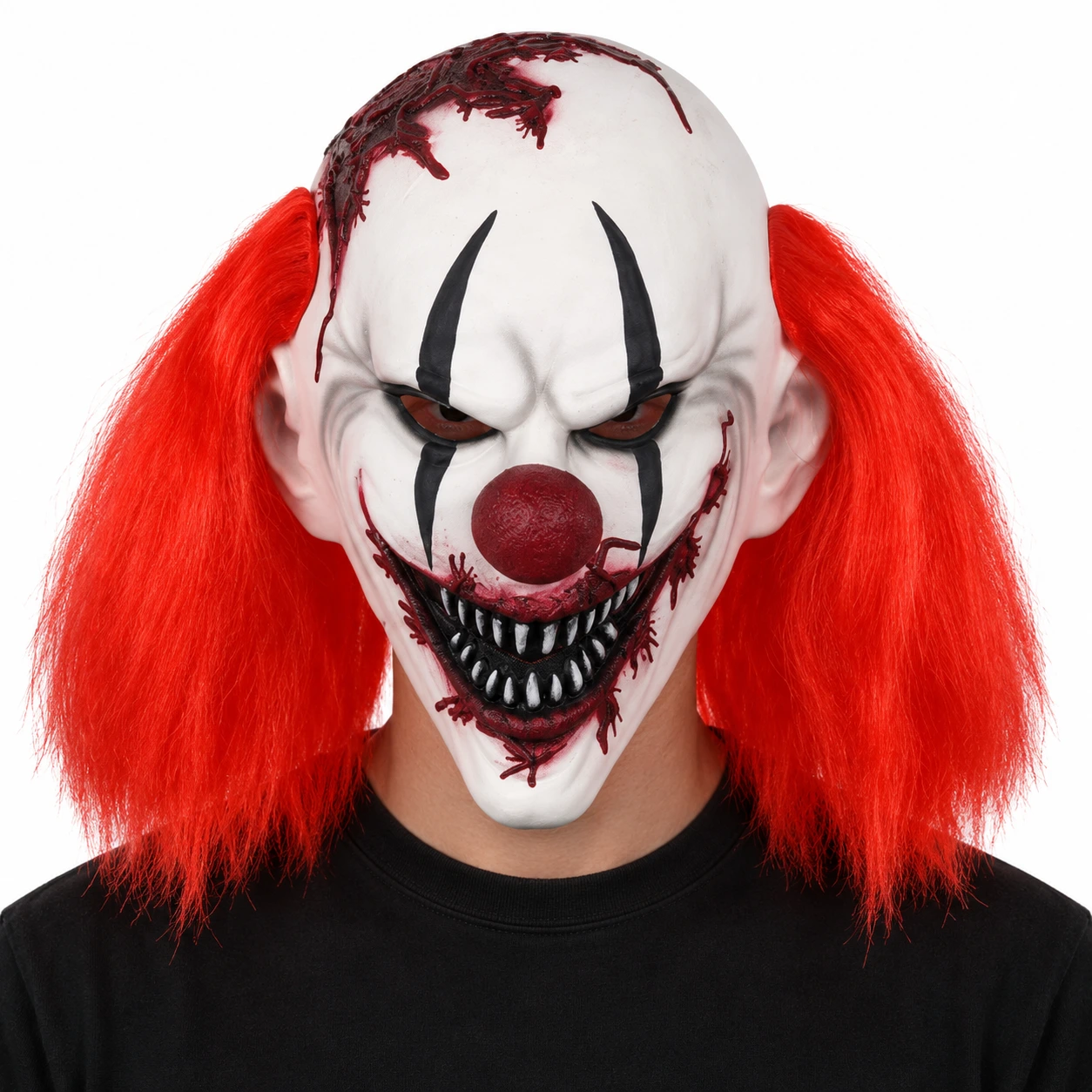 Clownmask i latex med rött hår