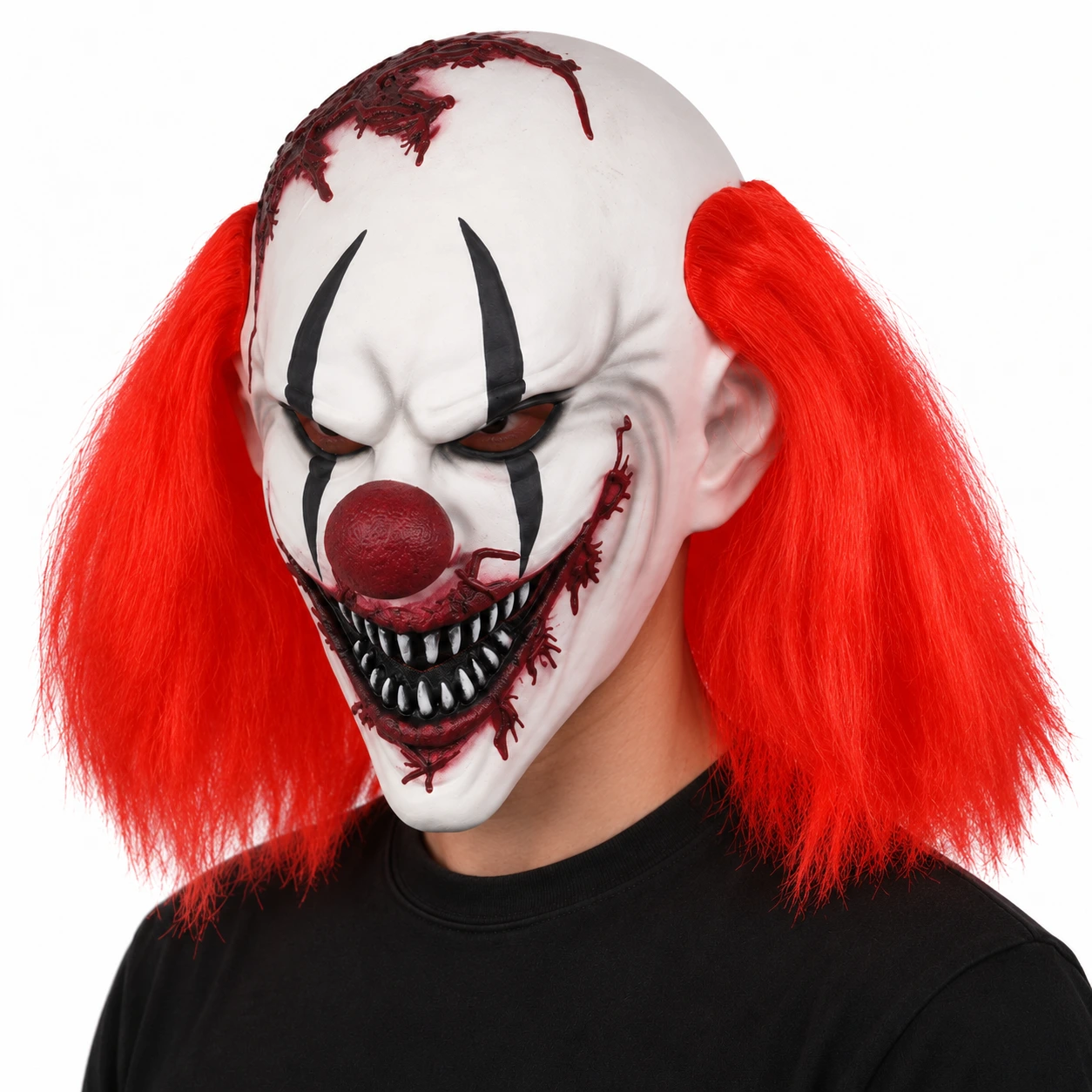 Clownmask i latex med rött hår