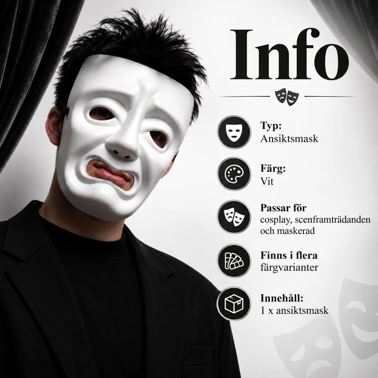 Ansiktsmask med gråtande leende ansikte