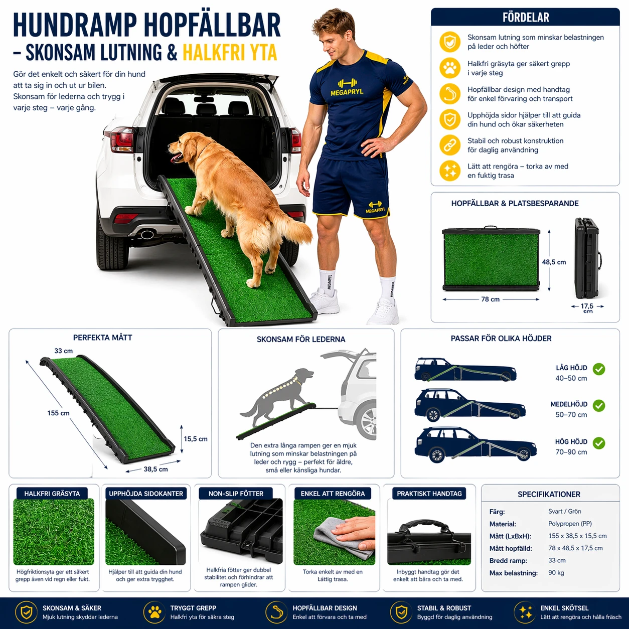 Hundramp Hopfällbar – Skonsam Lutning & Halkfri Yta