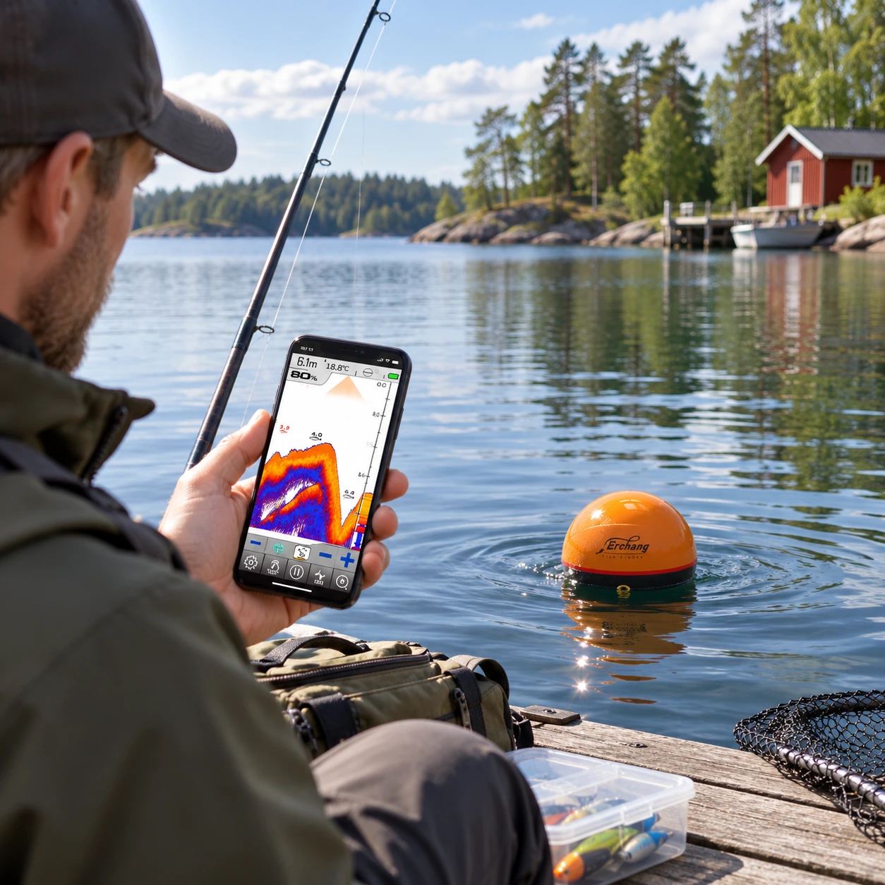 Langaton Wi-Fi-kaikuluotain kalastukseen, 60 m syvyys