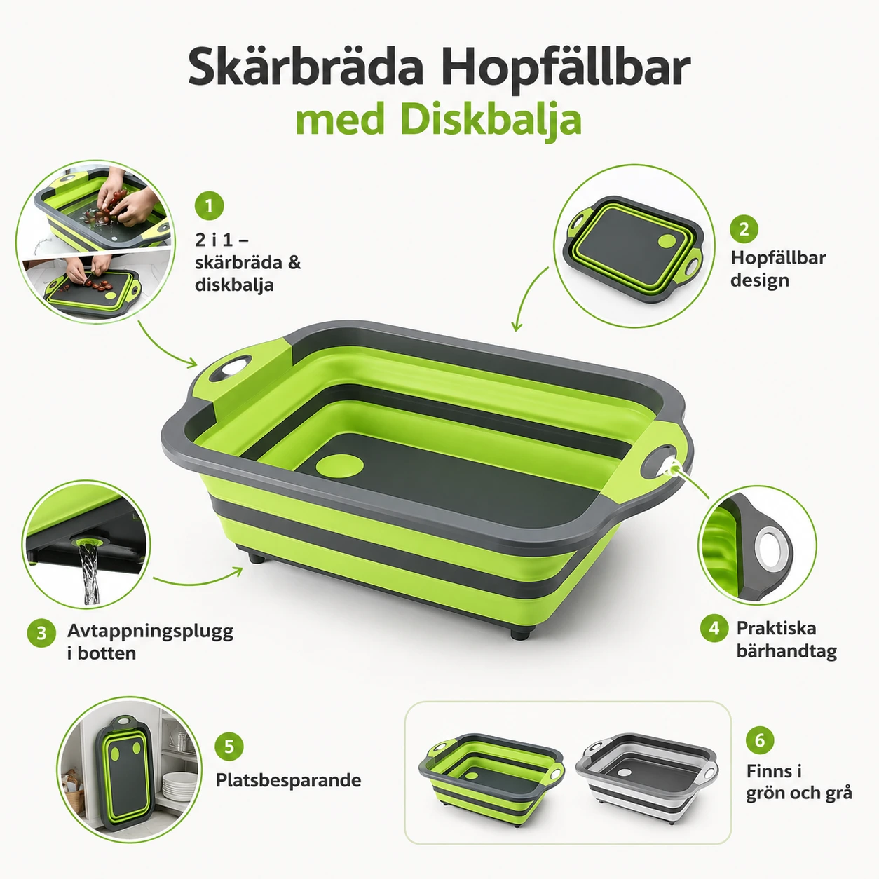 Skärbräda Hopfällbar med Diskbalja