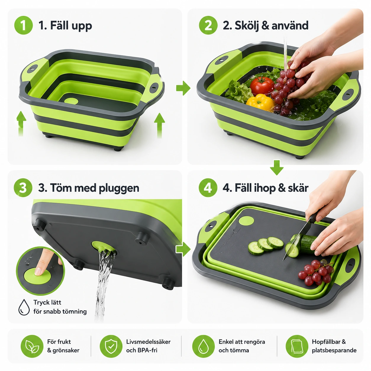 Skärbräda Hopfällbar med Diskbalja