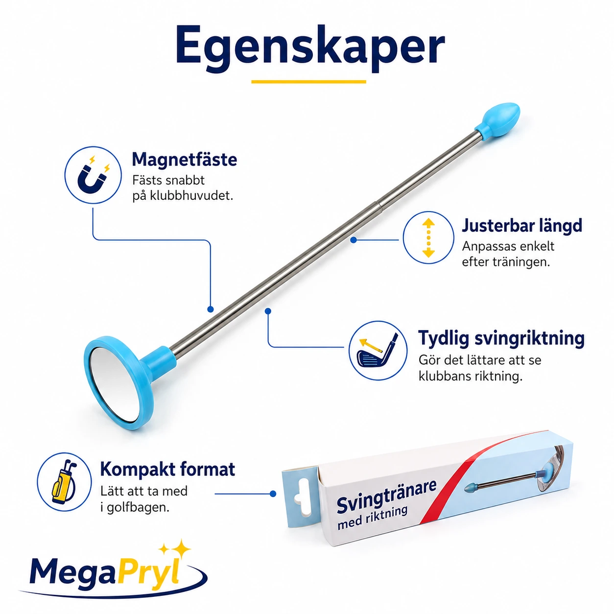 Golfindikator för svingriktning med magnetfäste