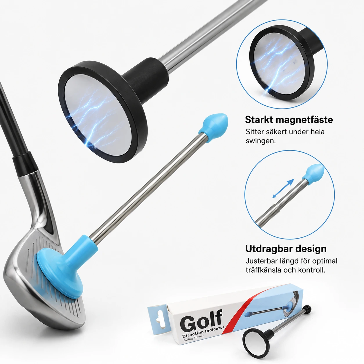 Golfindikator för svingriktning med magnetfäste