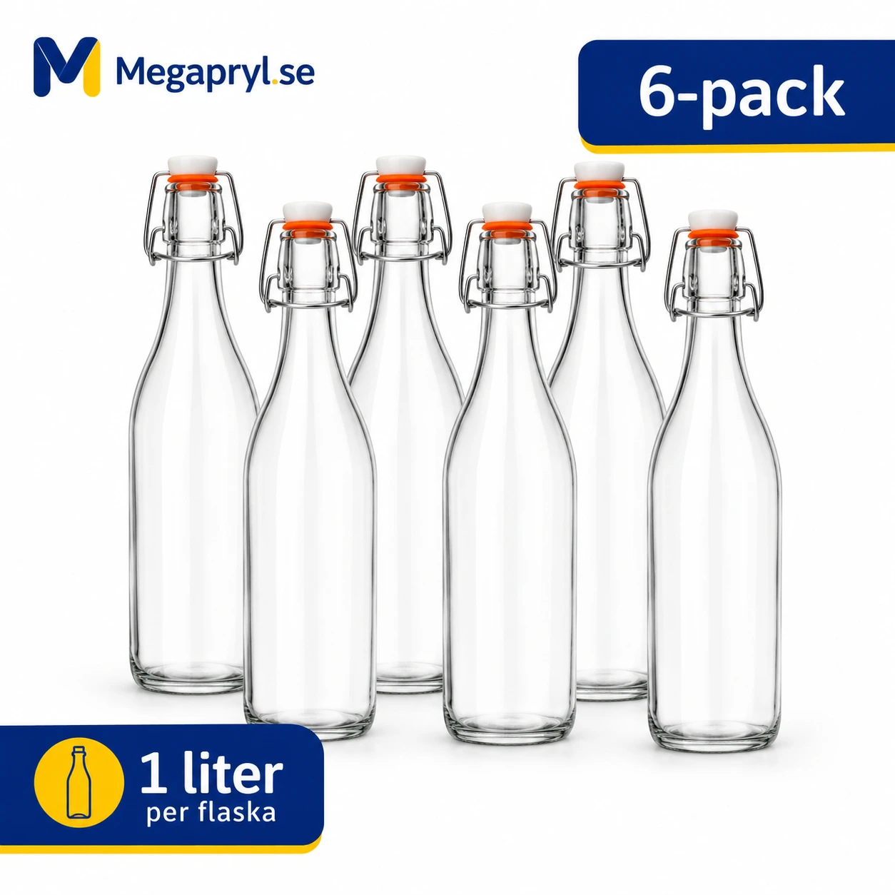 KADAX Glasflaskor med Snäpplock 1L 6-pack