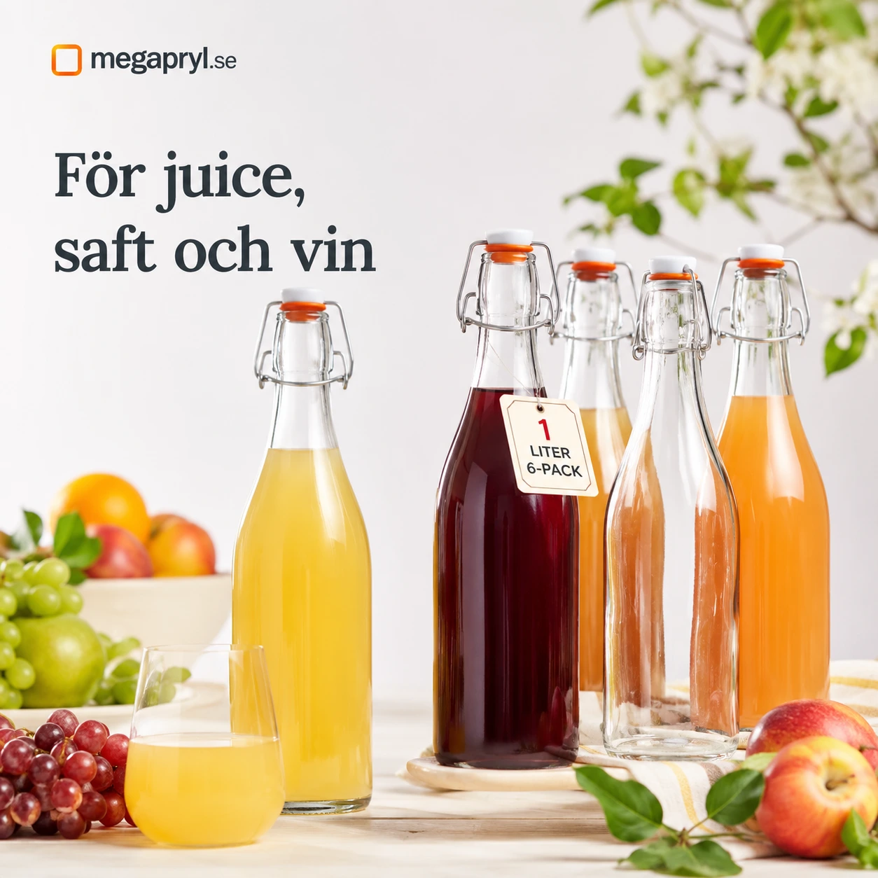 KADAX Glasflaskor med Snäpplock 1L 6-pack