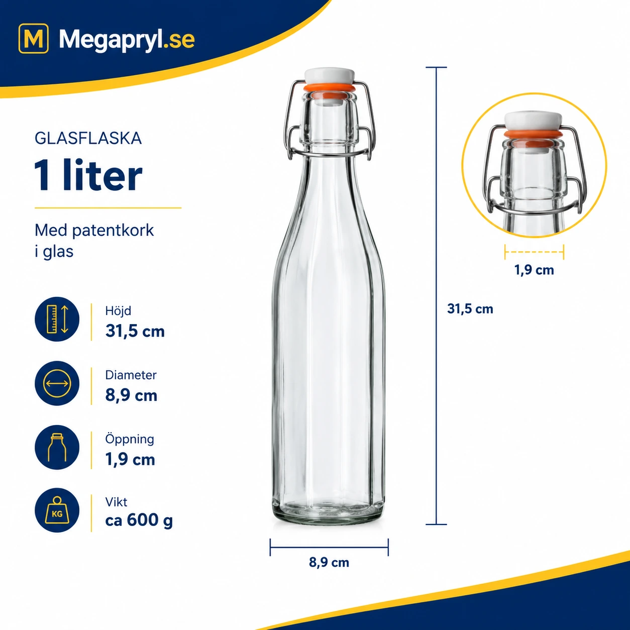 KADAX Glasflaskor med Snäpplock 1L 6-pack