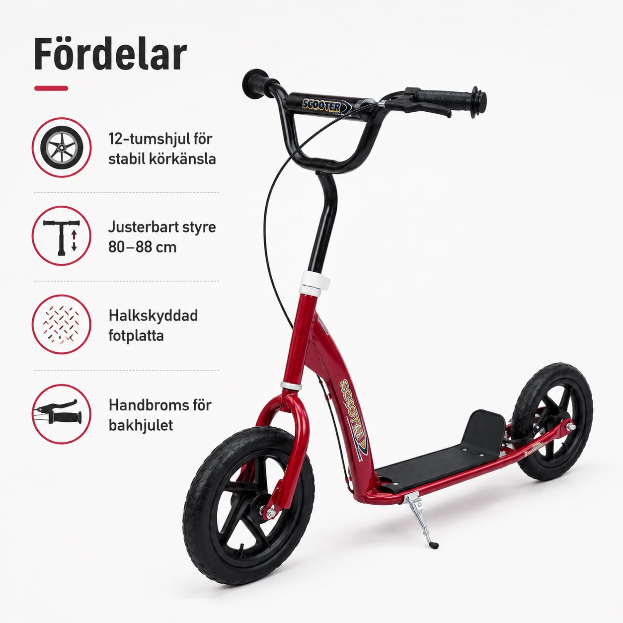 Sparkcykel för barn med 12-tumshjul och justerbart styre
